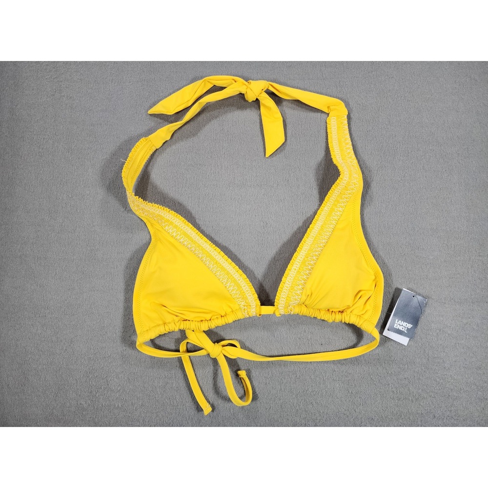 Lands' End Draper James Yellow Ruffle Padded Swim Bikini Top XS Boho Adjustable